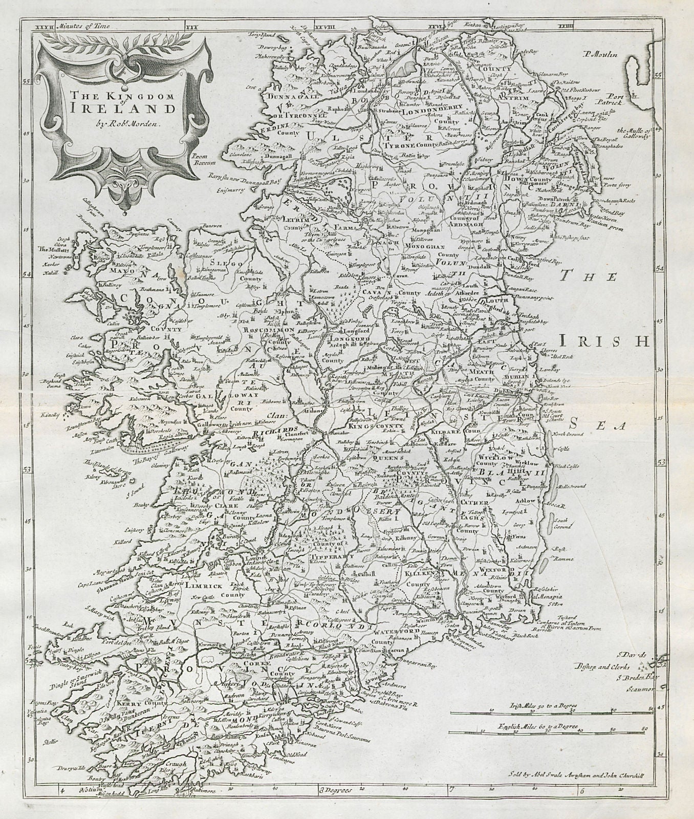 THE KINGDOM OF IRELAND by ROBERT MORDEN from Camden's Britannia 1722 old map